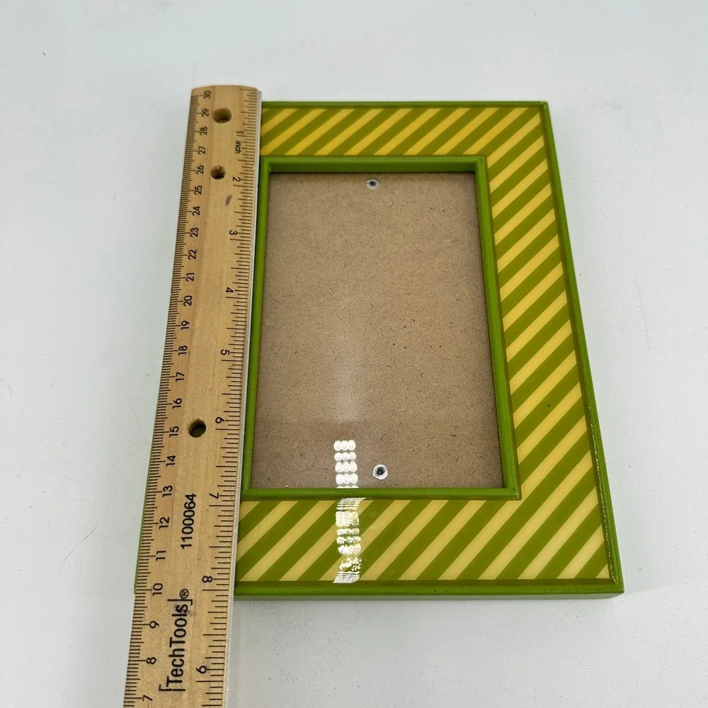Lime Green and Yellow Striped Glossy Wood 4x6 Tabletop Picture Frame